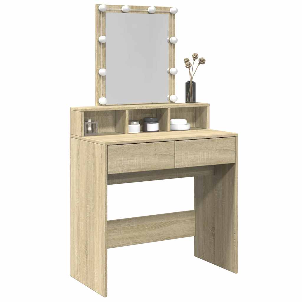 vidaXL Schminktisch mit LED-Beleuchtung Sonoma-Eiche 80x41x144,5 cm