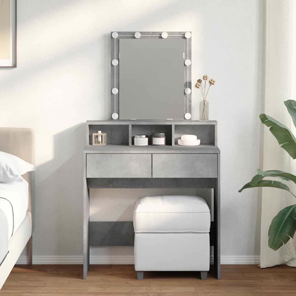vidaXL Schminktisch mit LED-Beleuchtung Betongrau 80x41x144,5 cm