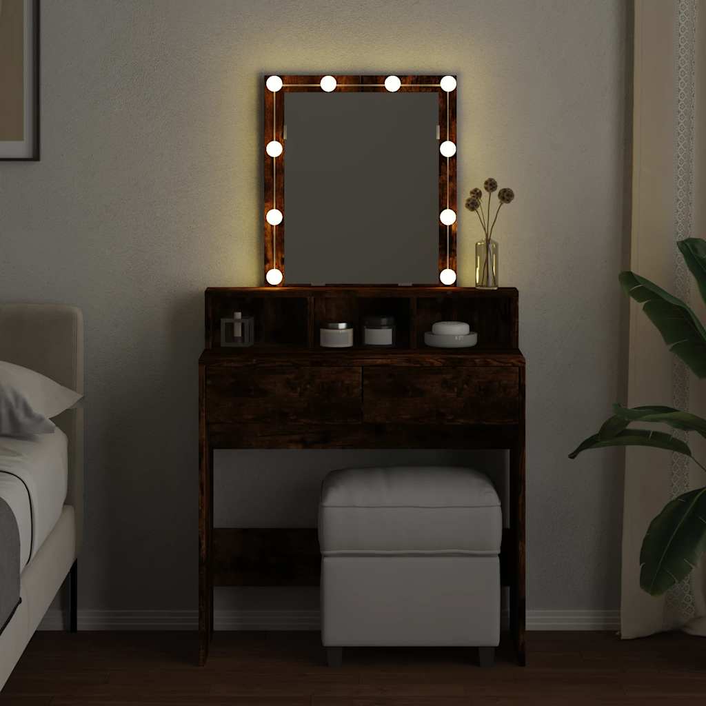 vidaXL Schminktisch mit LED-Beleuchtung Räuchereiche 80x41x144,5 cm