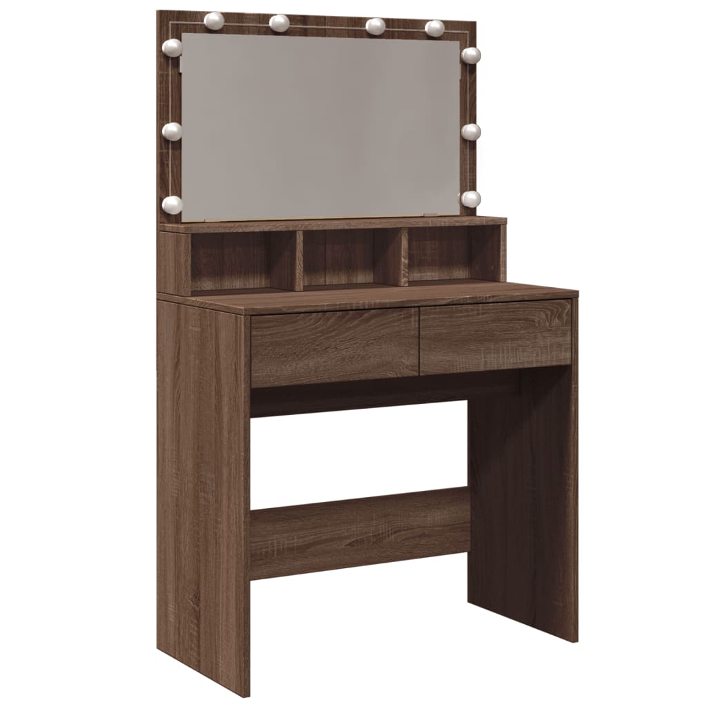 vidaXL Schminktisch mit LED Braun Eichen-Optik 80x41x134,5 cm