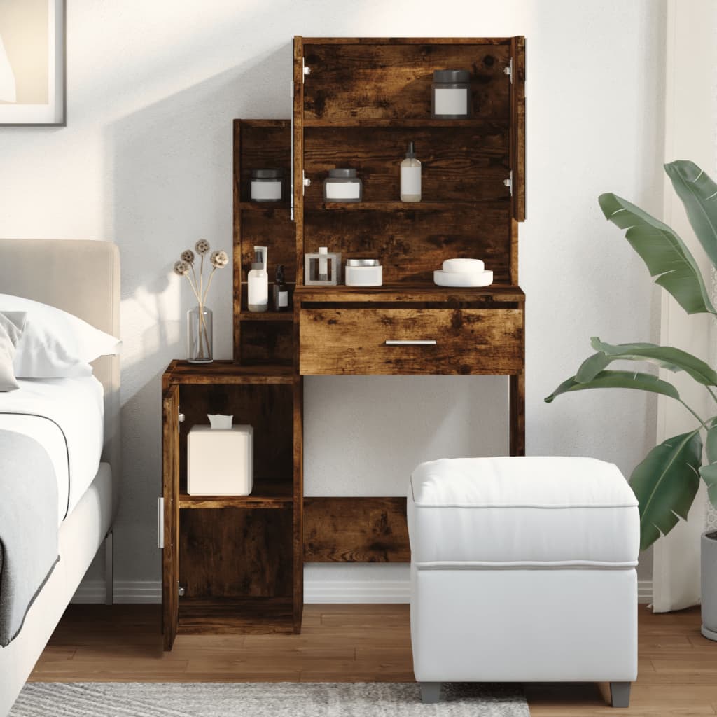 vidaXL Schminktisch mit Schrank Räuchereiche 80x35x132 cm