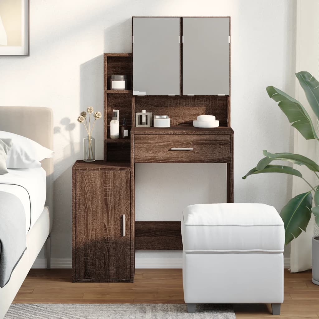 vidaXL Schminktisch mit Schrank Braun Eichen-Optik 80x35x132 cm
