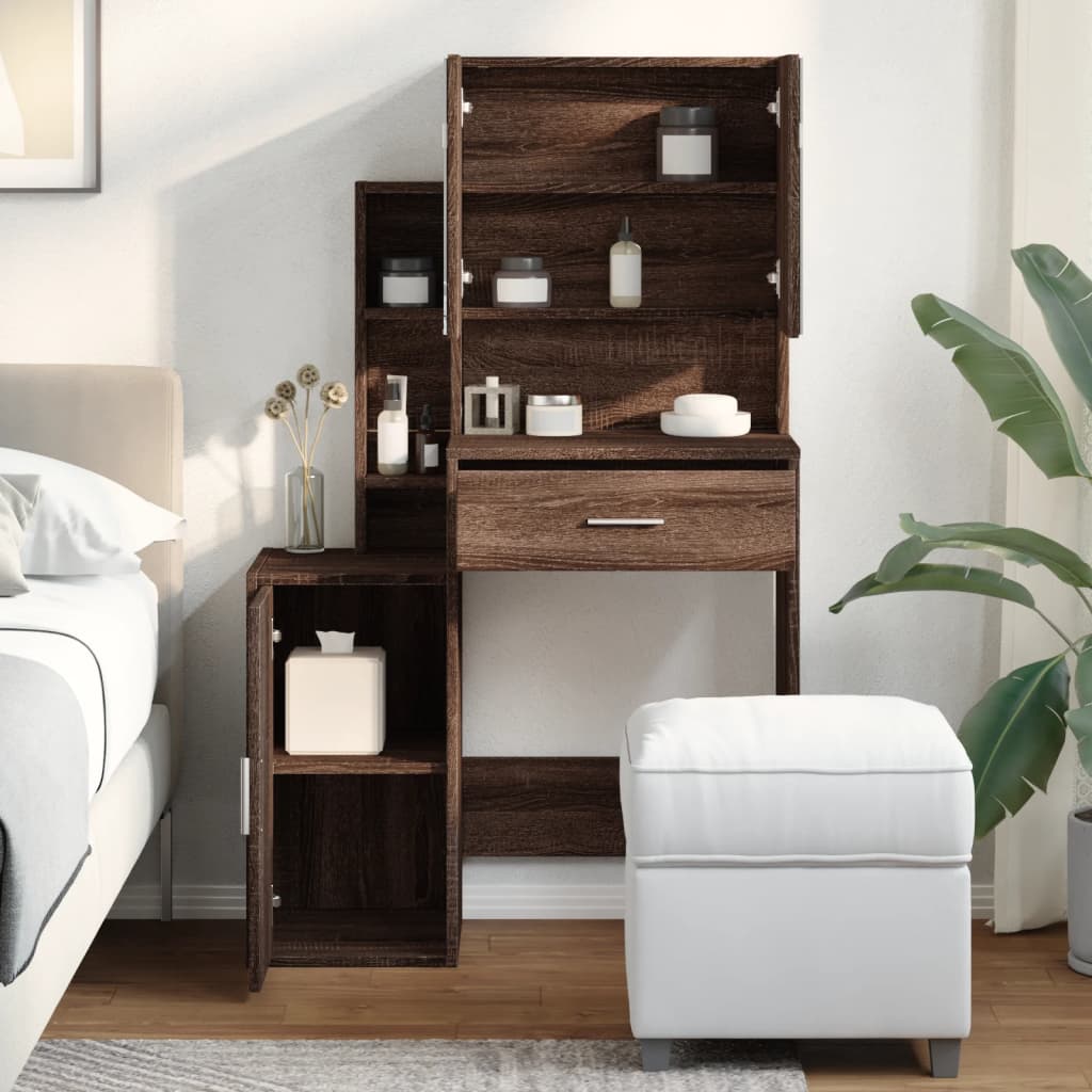 vidaXL Schminktisch mit Schrank Braun Eichen-Optik 80x35x132 cm