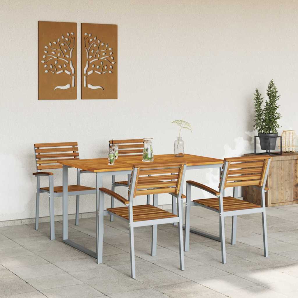 vidaXL Garten Essgruppe 5 pcs Grau Massivholz Akazie