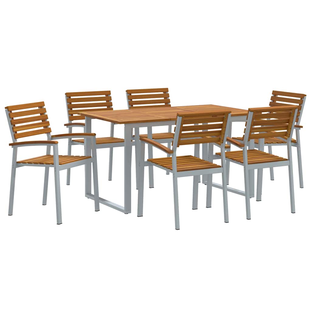vidaXL Garten Essgruppe 7 pcs Grau Massivholz Akazie