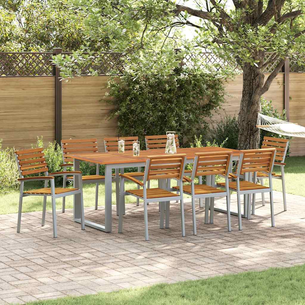 vidaXL Garten Essgruppe 9 pcs Grau Massivholz Akazie