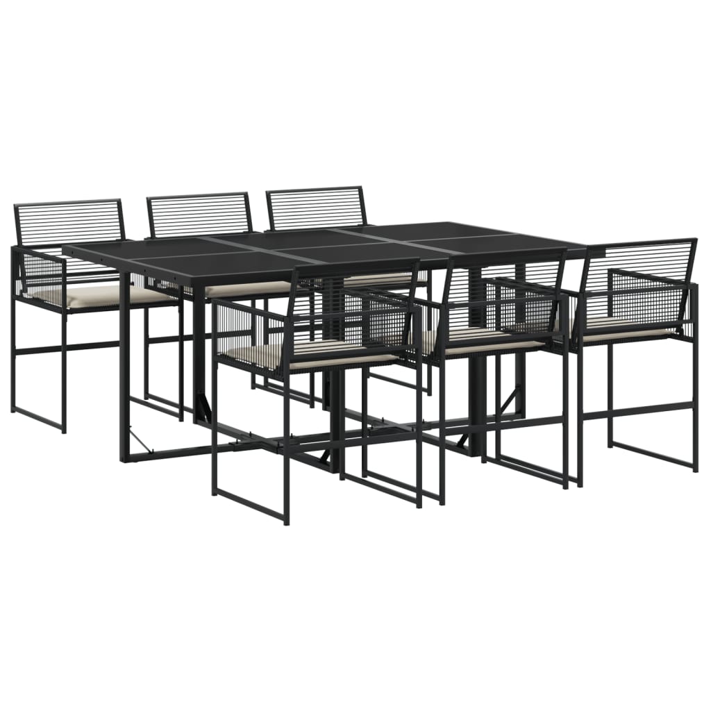 vidaXL 7-tlg. Garten-Essgruppe mit Kissen Schwarz Poly Rattan