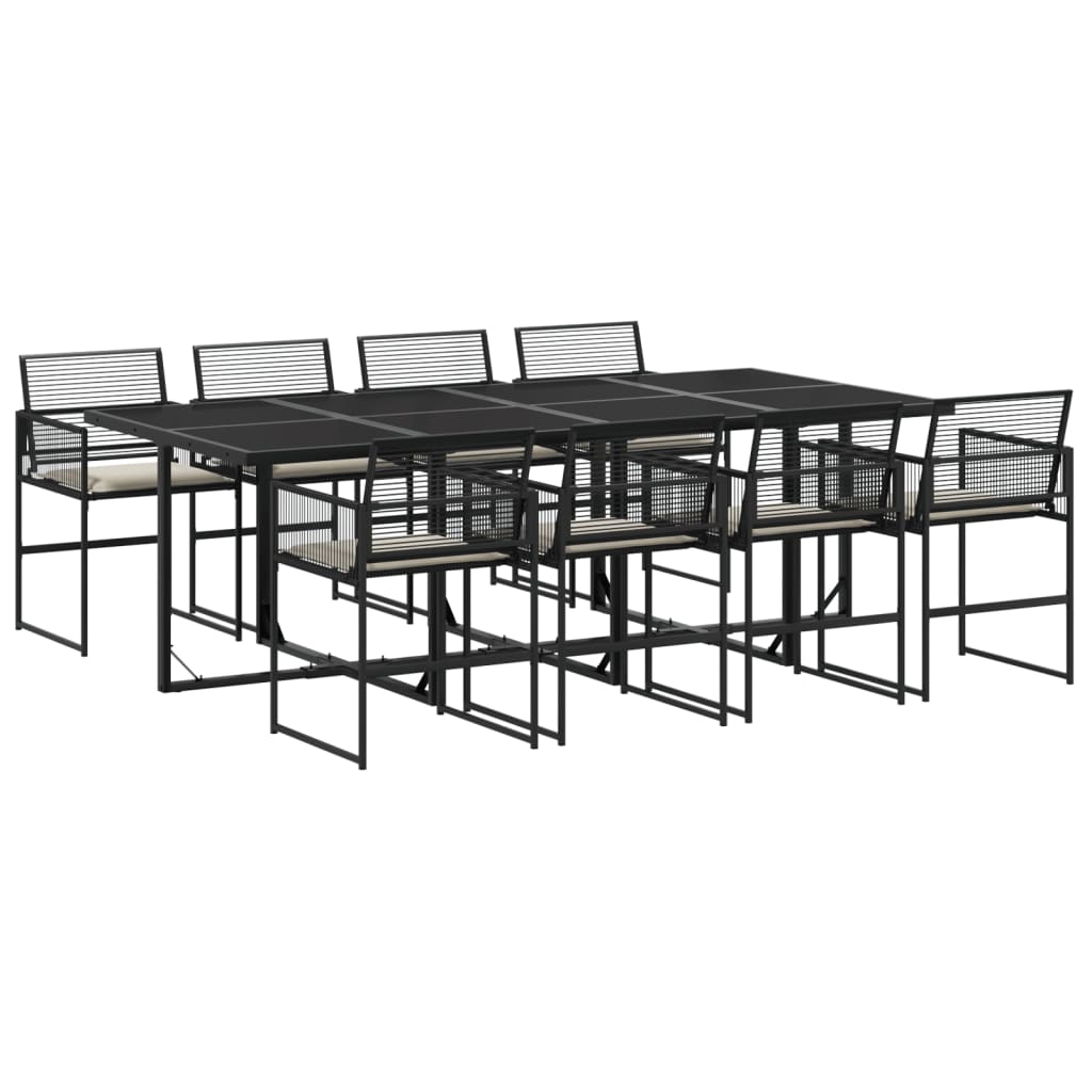 vidaXL 9-tlg. Garten-Essgruppe mit Kissen Schwarz Poly Rattan