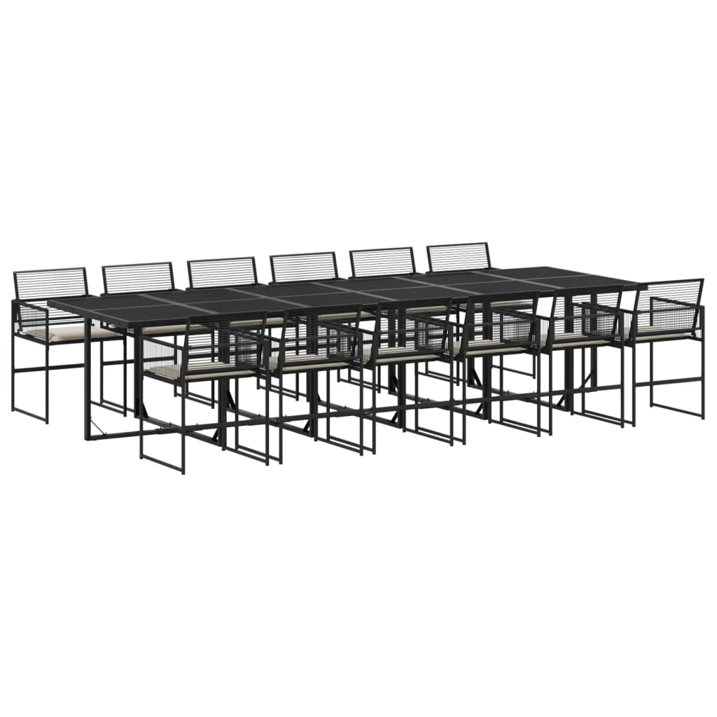 vidaXL 13-tlg. Garten-Essgruppe mit Kissen Schwarz Poly Rattan