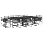 vidaXL 15-tlg. Garten-Essgruppe mit Kissen Schwarz Poly Rattan