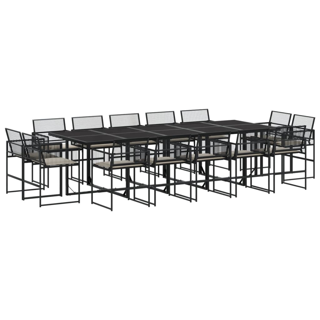 vidaXL 15-tlg. Garten-Essgruppe mit Kissen Schwarz Poly Rattan