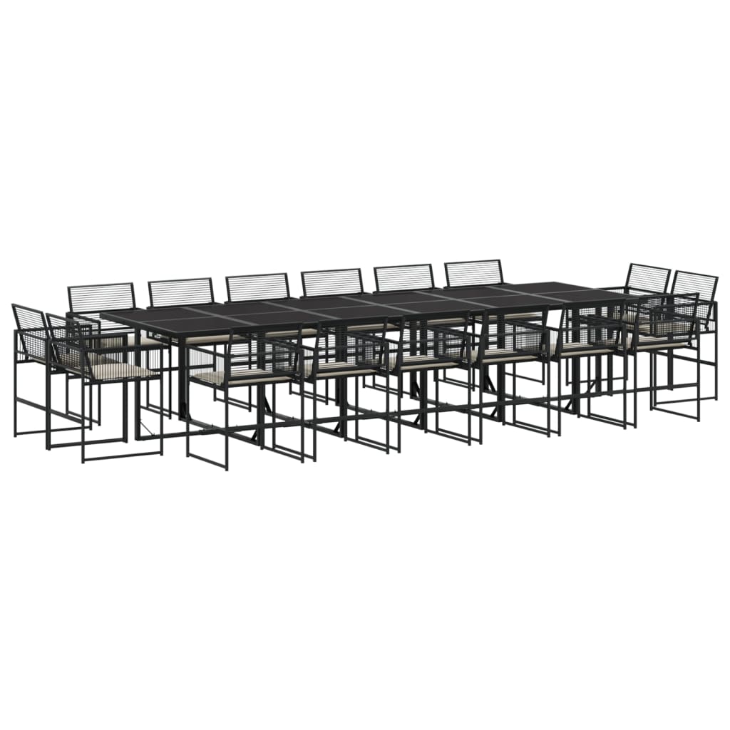 vidaXL 17-tlg. Garten-Essgruppe mit Kissen Schwarz Poly Rattan