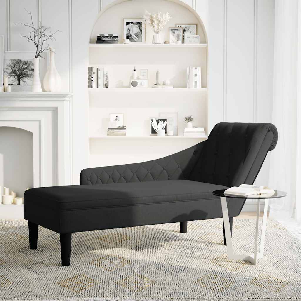 vidaXL Chaiselongue mit Kissen und Rechter Armlehne Schwarz Stoff