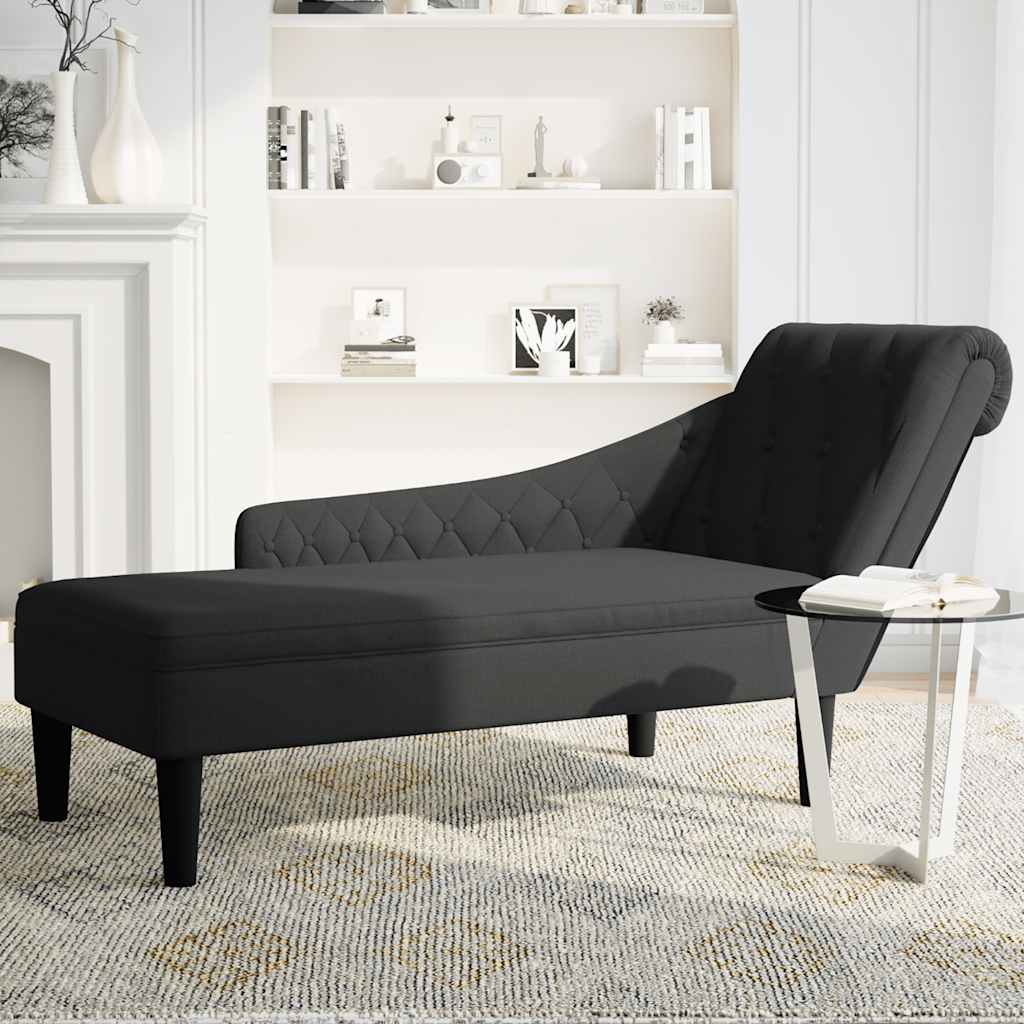 vidaXL Chaiselongue mit Kissen und Rechter Armlehne Schwarz Stoff