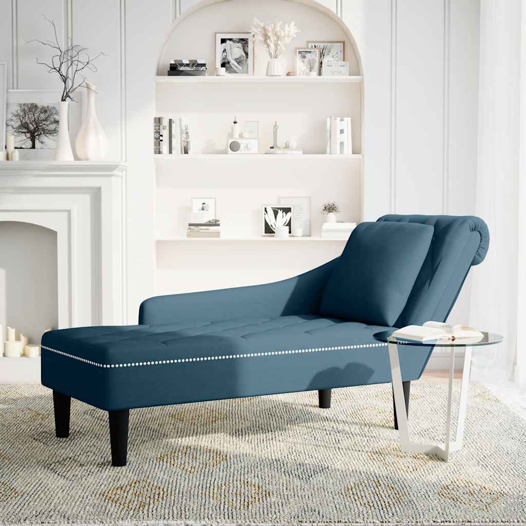 vidaXL Chaiselongue mit Kissen und Rechter Armlehne Blau Samt