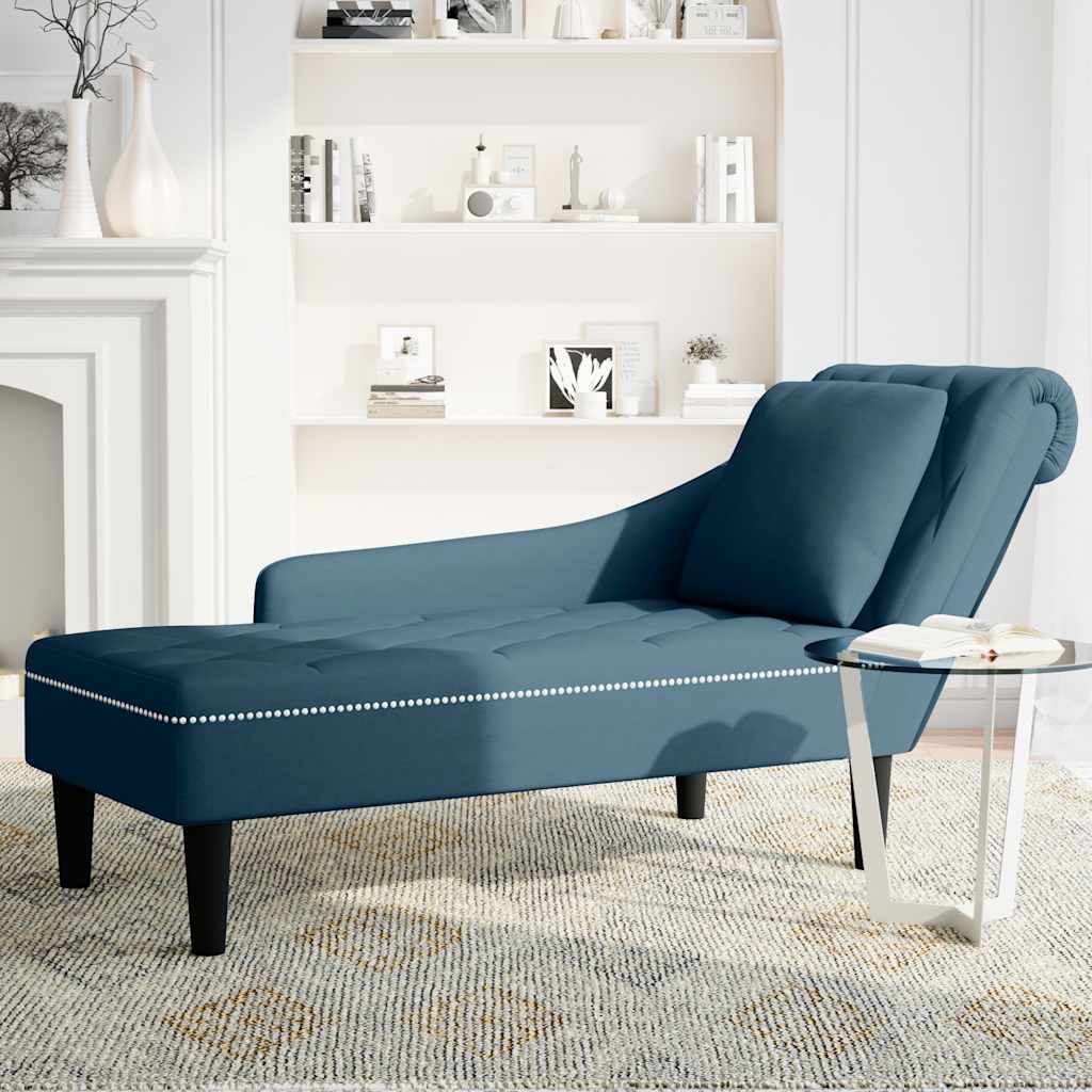 vidaXL Chaiselongue mit Kissen und Rechter Armlehne Blau Samt