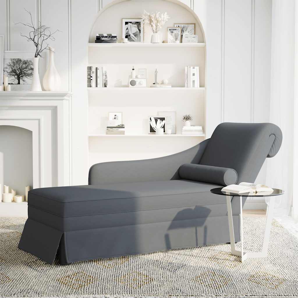 vidaXL Chaiselongue mit Nackenrolle Rechter Armlehne Dunkelgrau Samt