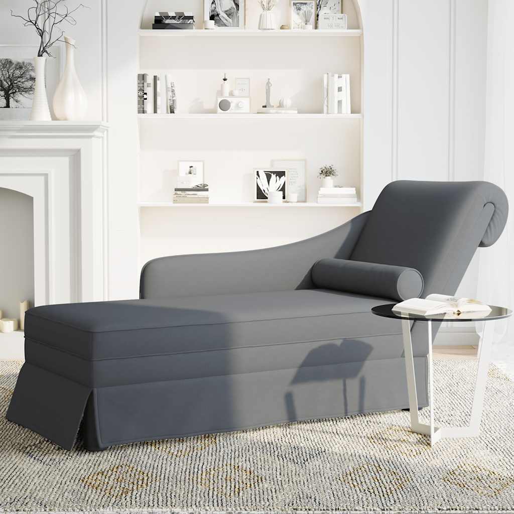 vidaXL Chaiselongue mit Nackenrolle Rechter Armlehne Dunkelgrau Samt