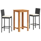 vidaXL 3-tlg. Gartenbar-Set Schwarz Massivholz Akazie und Poly Rattan