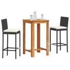 vidaXL 3-tlg. Gartenbar-Set Schwarz Massivholz Akazie und Poly Rattan