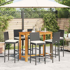 vidaXL 7-tlg. Gartenbar-Set Schwarz Massivholz Akazie und Poly Rattan