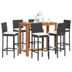 vidaXL 7-tlg. Gartenbar-Set Schwarz Massivholz Akazie und Poly Rattan