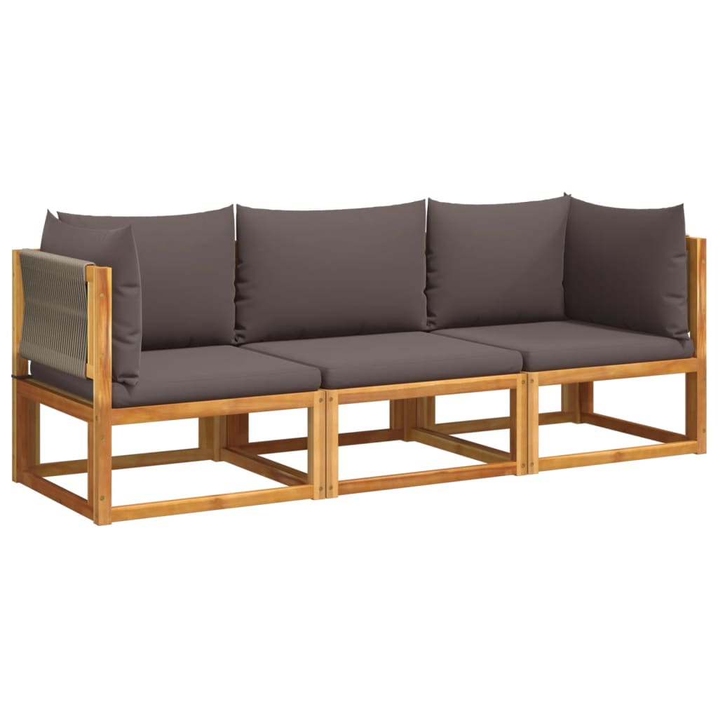 vidaXL 3-tlg. Gartensofa-Set mit Kissen Holz Akazie & Seil