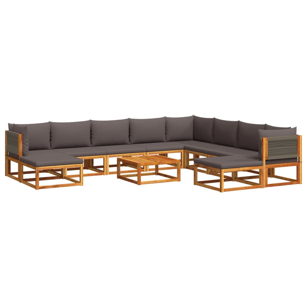 vidaXL 11-tlg. Gartensofa-Set mit Kissen Holz Akazie & Seil