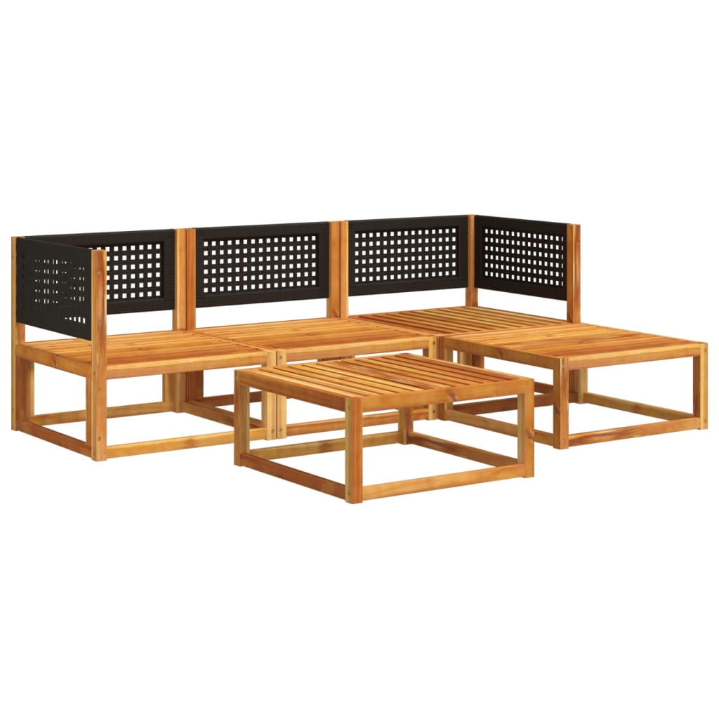vidaXL 5-tlg. Gartensofa-Set mit Kissen Holz Akazie & Rattan