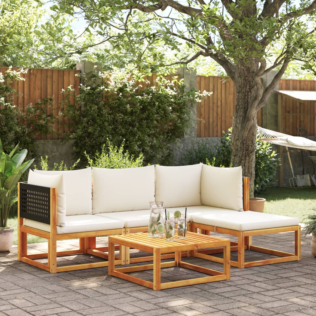 vidaXL 5-tlg. Gartensofa-Set mit Kissen Holz Akazie & Rattan