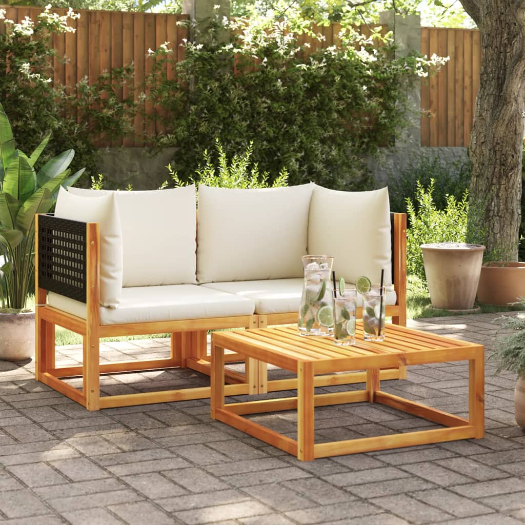 vidaXL Gartensofas-Ecke mit Kissen 2 Stk. Holz Akazie & Rattan