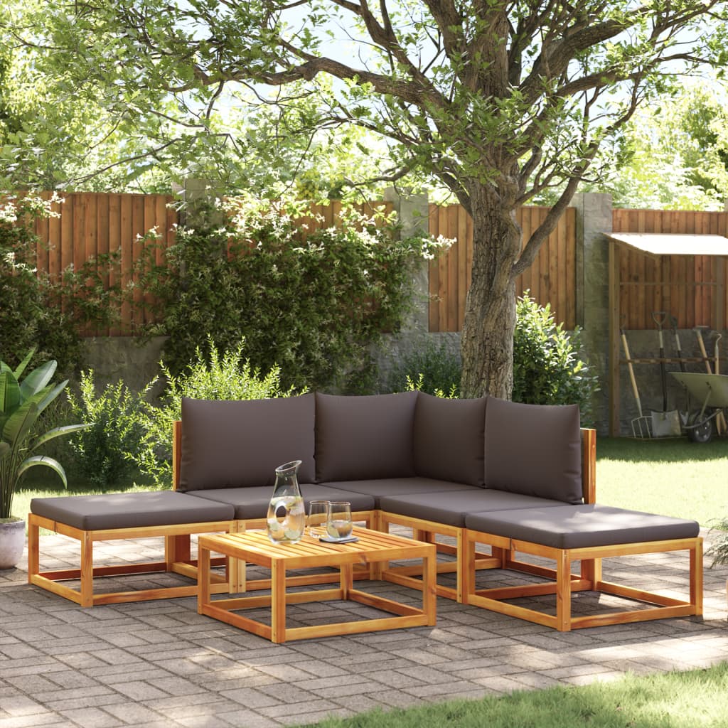 vidaXL 6-tlg. Gartensofa-Set mit Kissen Holz Akazie & Rattan