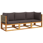 vidaXL 3-tlg. Gartensofa-Set mit Kissen Holz Akazie & Rattan