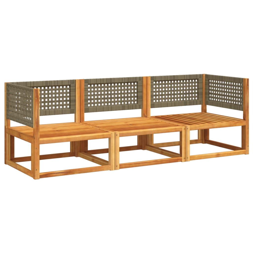 vidaXL 3-tlg. Gartensofa-Set mit Kissen Holz Akazie & Rattan