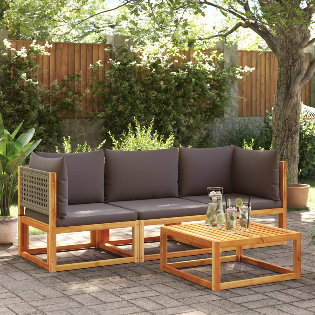 vidaXL 3-tlg. Gartensofa-Set mit Kissen Holz Akazie & Rattan