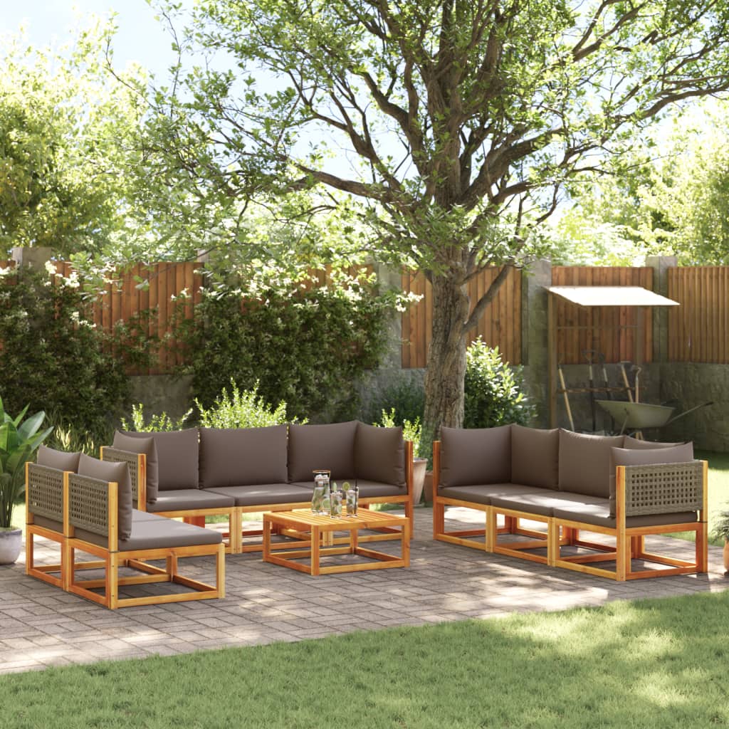 vidaXL 9-tlg. Gartensofa-Set mit Kissen Holz Akazie & Rattan