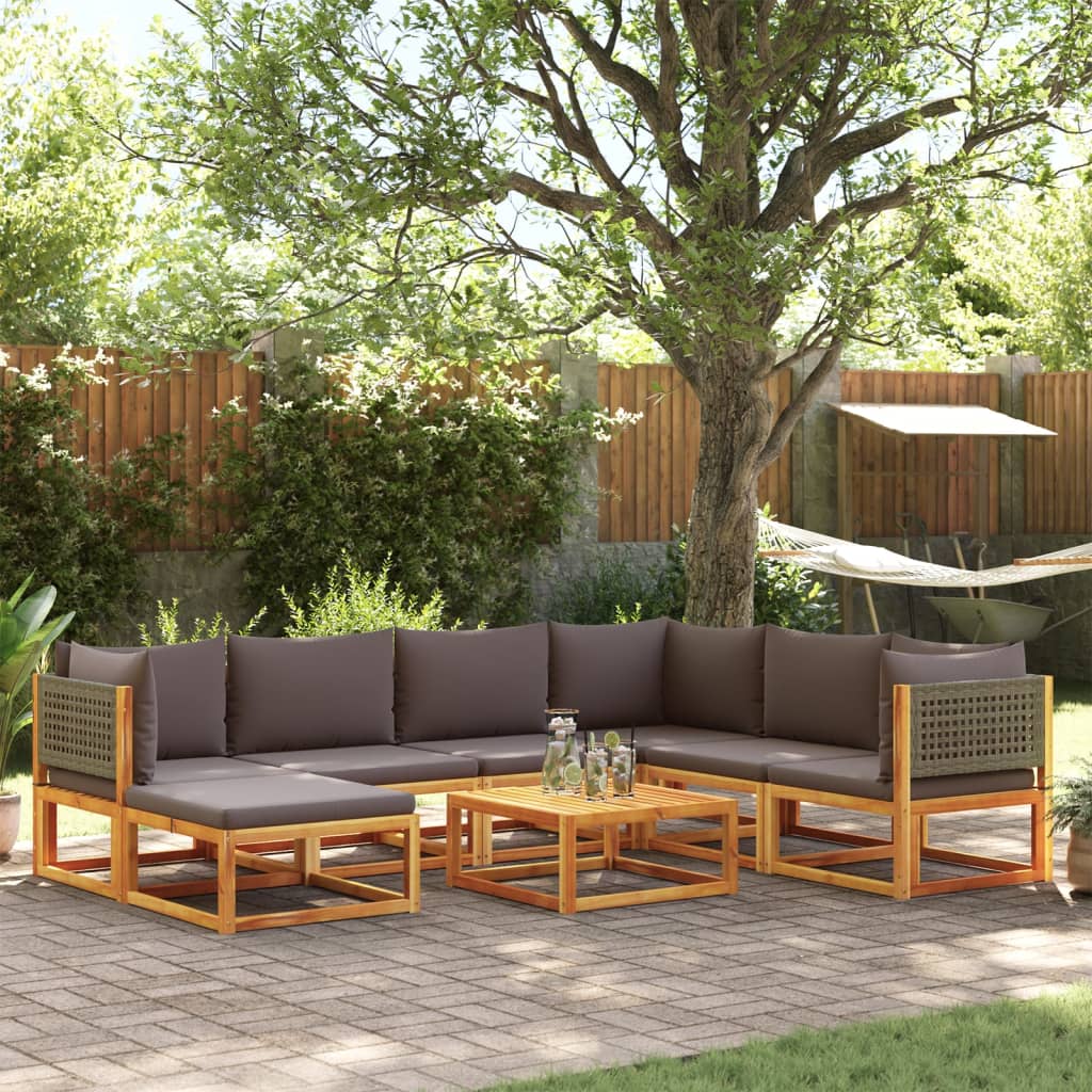 vidaXL 8-tlg. Gartensofa-Set mit Kissen Holz Akazie & Rattan