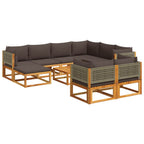 vidaXL 10-tlg. Gartensofa-Set mit Kissen Holz Akazie & Rattan