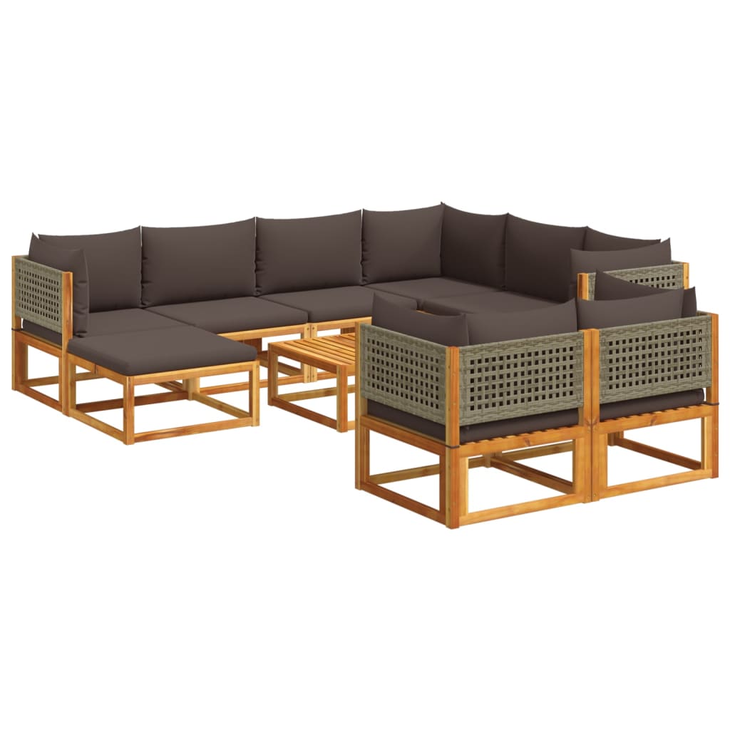 vidaXL 10-tlg. Gartensofa-Set mit Kissen Holz Akazie & Rattan