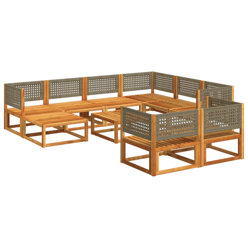 vidaXL 10-tlg. Gartensofa-Set mit Kissen Holz Akazie & Rattan