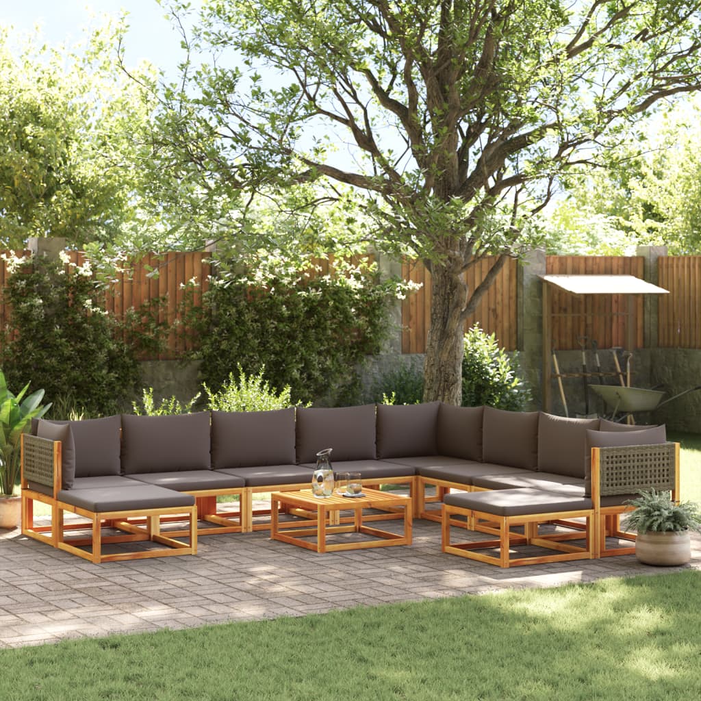 vidaXL 11-tlg. Gartensofa-Set mit Kissen Holz Akazie & Rattan