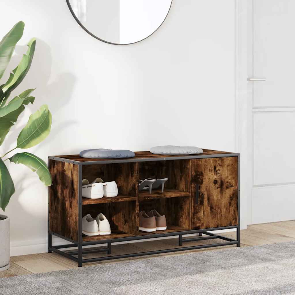vidaXL Schuhbank Räuchereiche 100x40x53,5 cm Holzwerkstoff und Metall