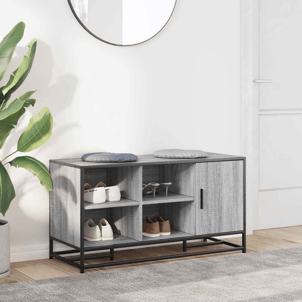 vidaXL Schuhbank Grau Sonoma 100x40x53,5 cm Holzwerkstoff und Metall
