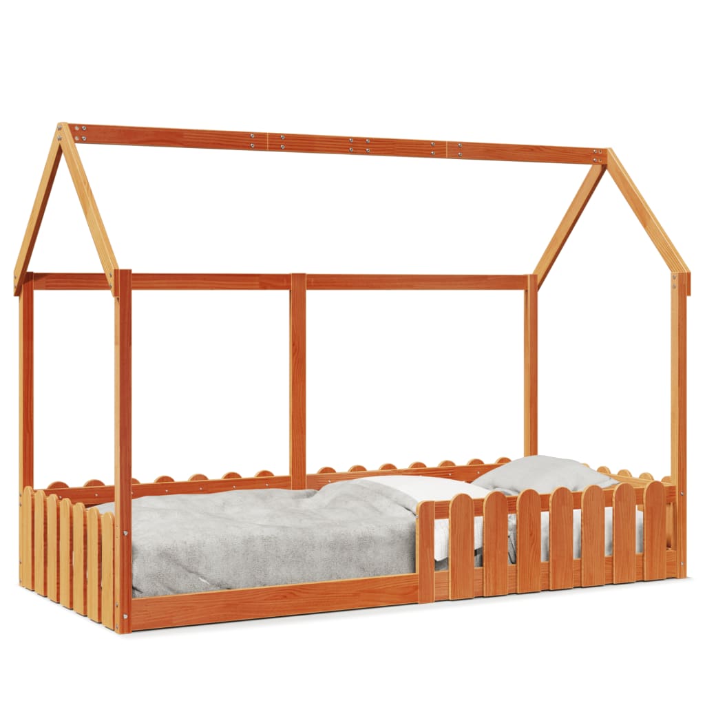 vidaXL Kinderbett Hausbett Wachsbraun 90x200 cm Kiefer