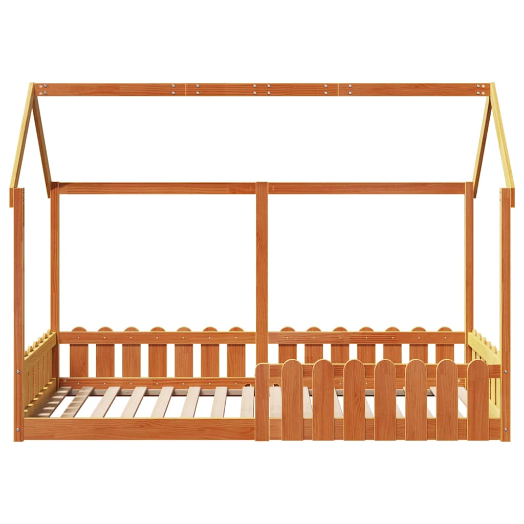 vidaXL Kinderbett Hausbett Wachsbraun 90x190 cm Massivholz Kiefer