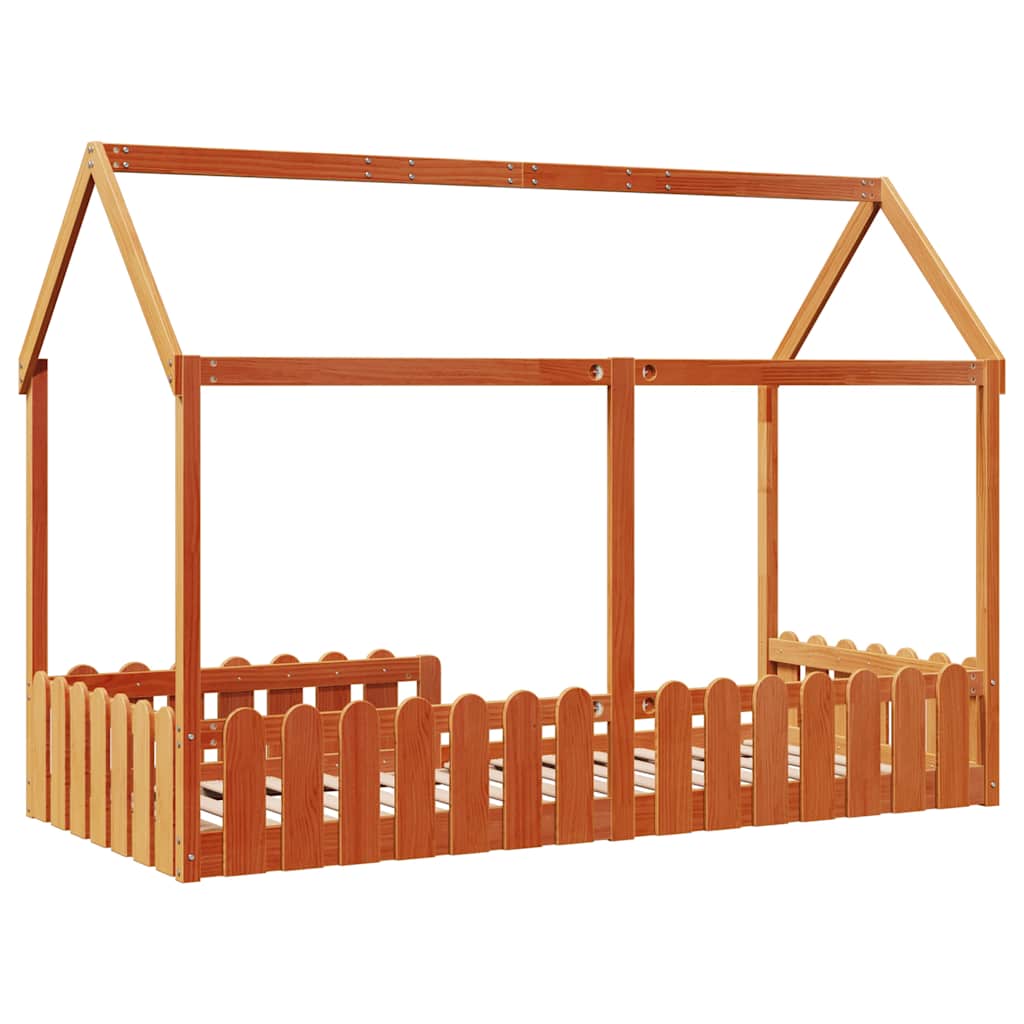 vidaXL Kinderbett Hausbett Wachsbraun 90x190 cm Massivholz Kiefer