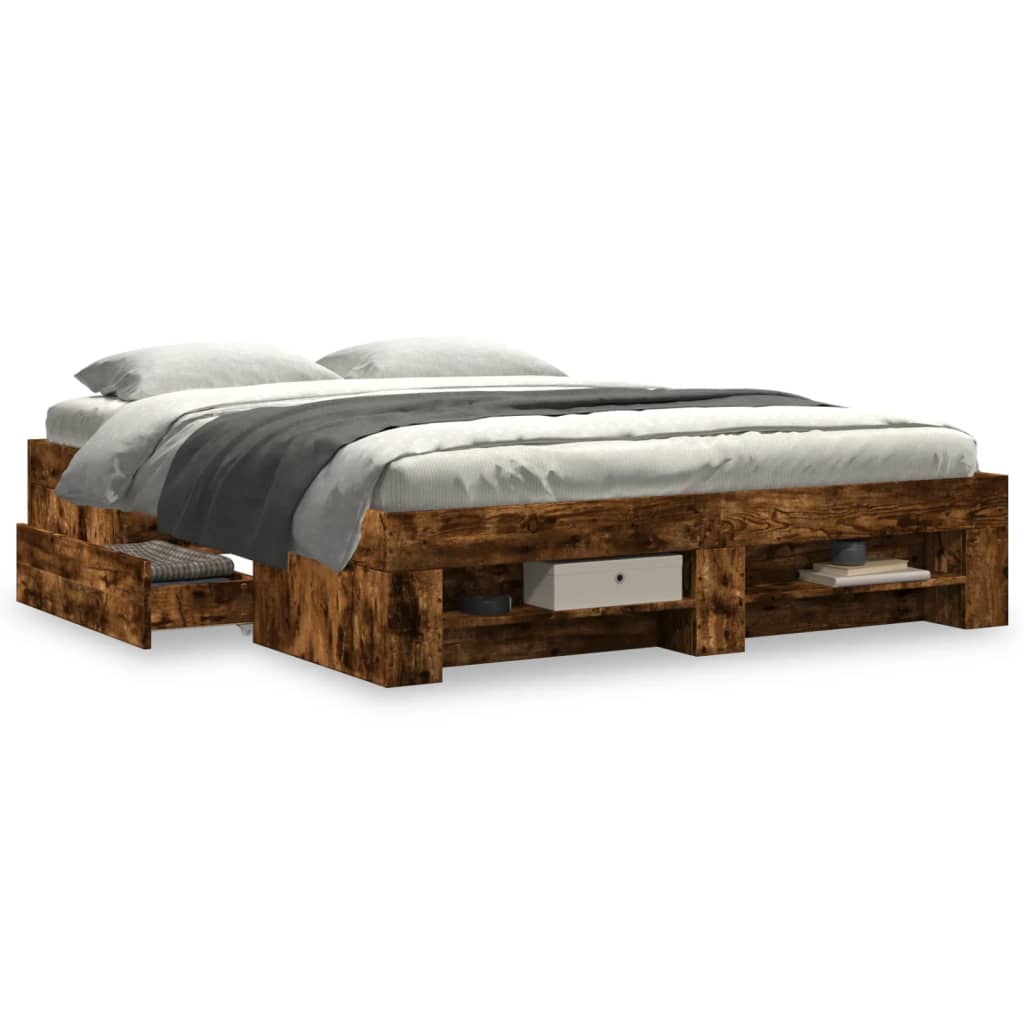 vidaXL Bettgestell ohne Matratze Räuchereiche 150x200 cm Holzwerkstoff