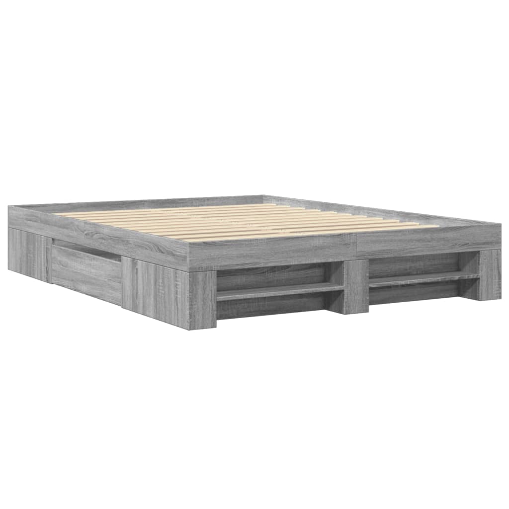 vidaXL Bettgestell Grau Sonoma 150x200 cm Holzwerkstoff