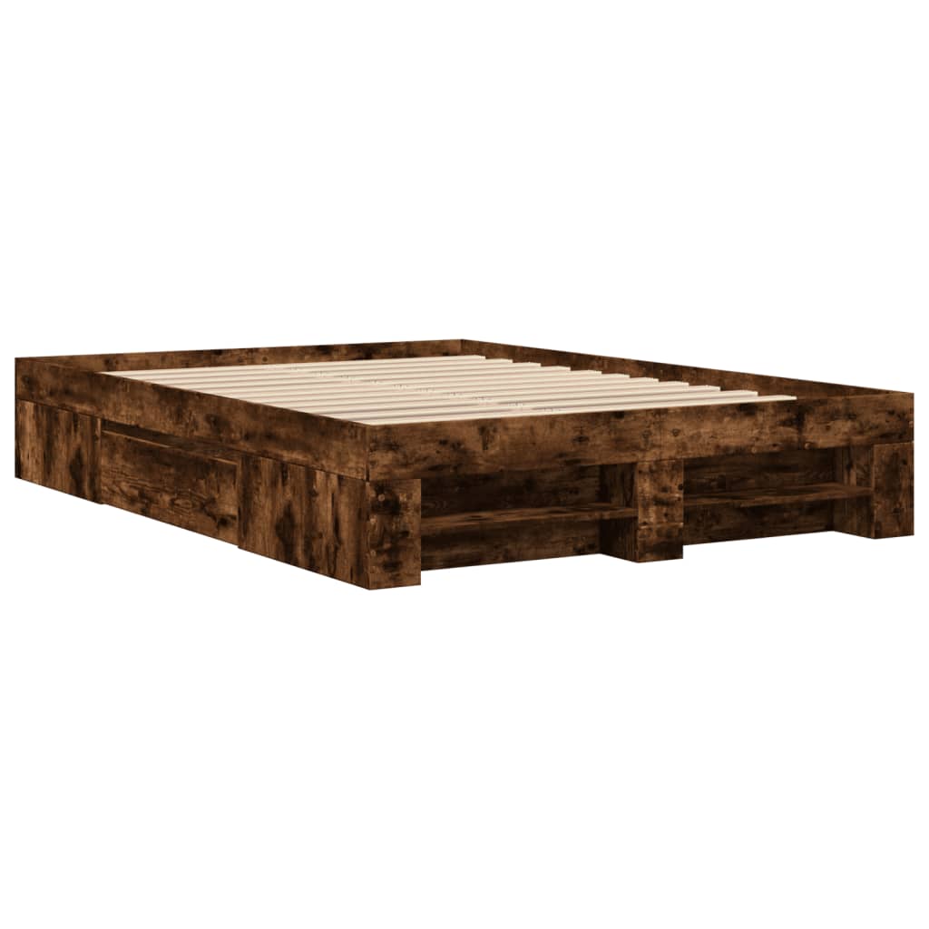 vidaXL Bettgestell Räuchereiche 135x190 cm Holzwerkstoff