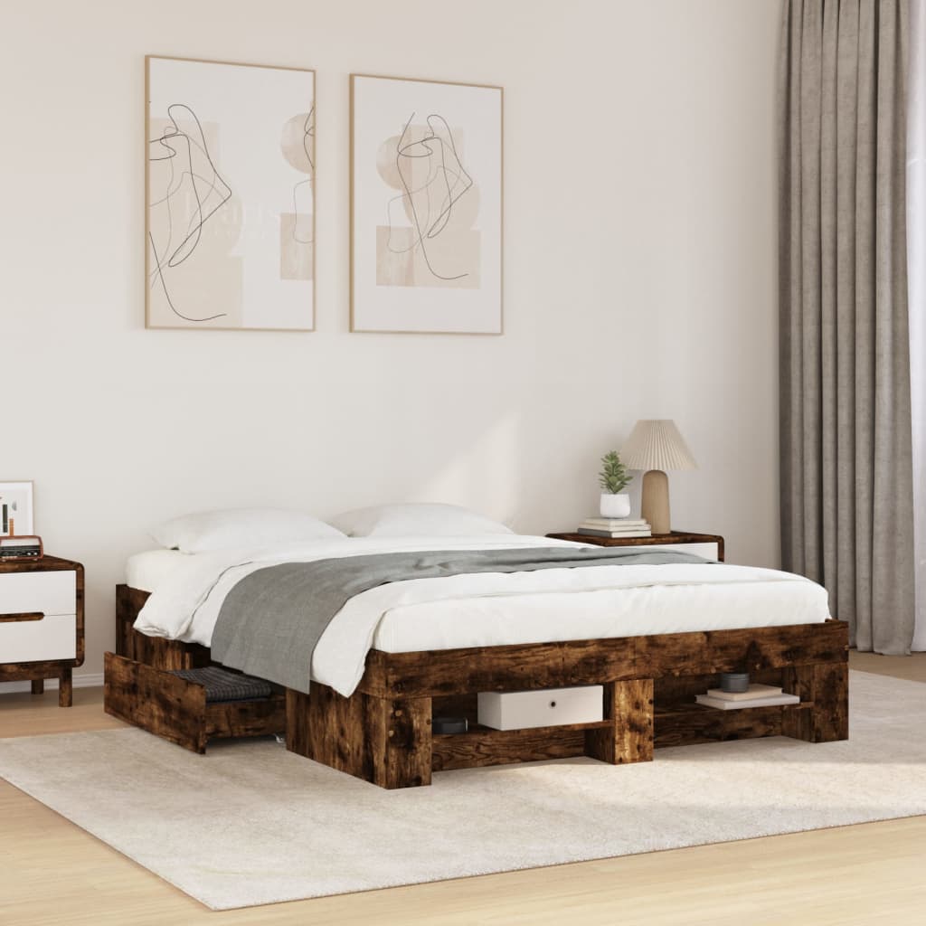 vidaXL Bettgestell Räuchereiche 135x190 cm Holzwerkstoff